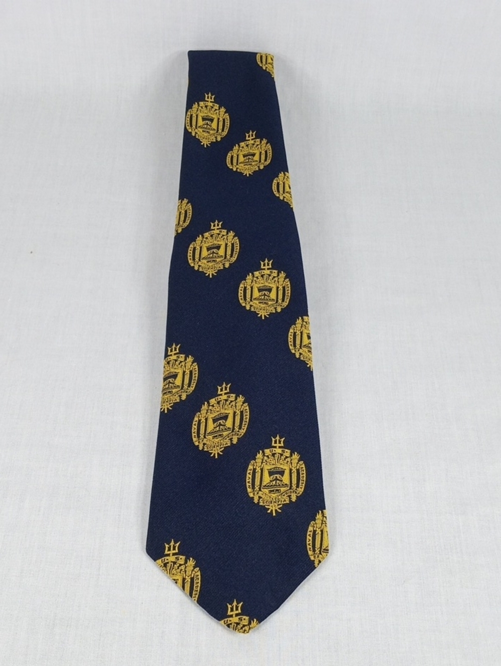 Prince Consort Golden Clasp Navy Tie with Gold Crest Pattern